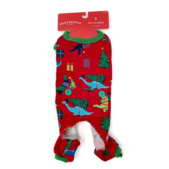 NWT Red Holiday Dinosaur Print Pet Dog/Cat Pajamas - Size Small - Wondershop - Picture 2 of 3